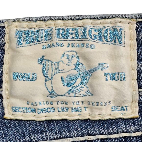 True Religion Capri Jeans Womens Size26 Disco Lily Big T Embellished Distressed - Picture 9 of 15